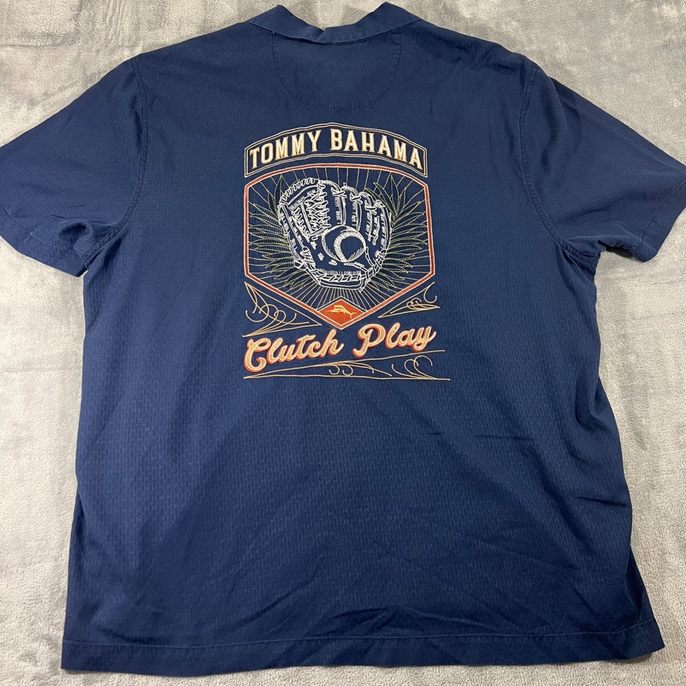 Tommy Bahama MLB New York Mets Silk Camp‎ Shirt Navy Blue Clutch Play Mens XL